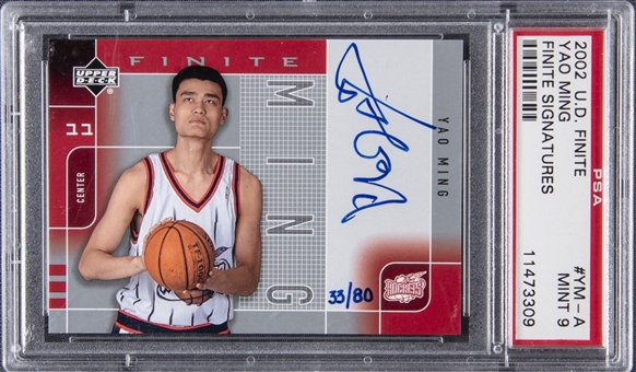 2002-03 UD Finite "Finite Signatures" #YM-A Yao Ming Signed Rookie Card (#33/80) - PSA MINT 9